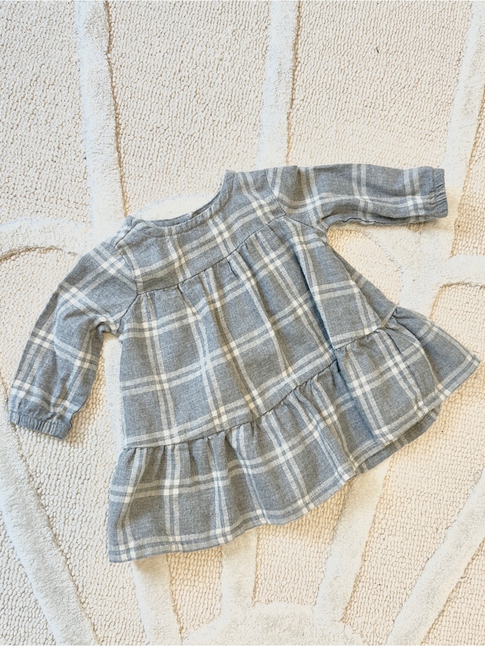 Carter's Baby Girl 3 Month Gray Plaid Long-Sleeve Ruffle Dress